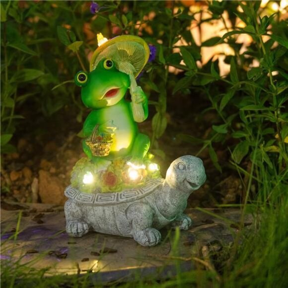 Turtle Solar Lights Outdoors Garden Statue Lawn Ornaments Turtle‎ Frog Solar - Picture 1 of 7